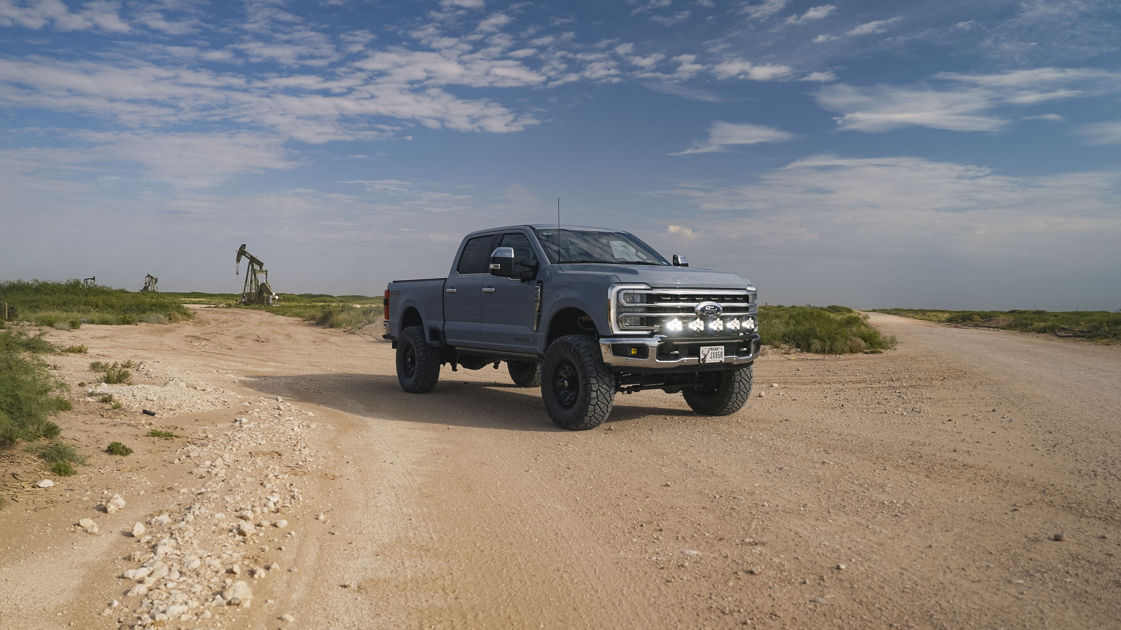 lifted truck in oilfield